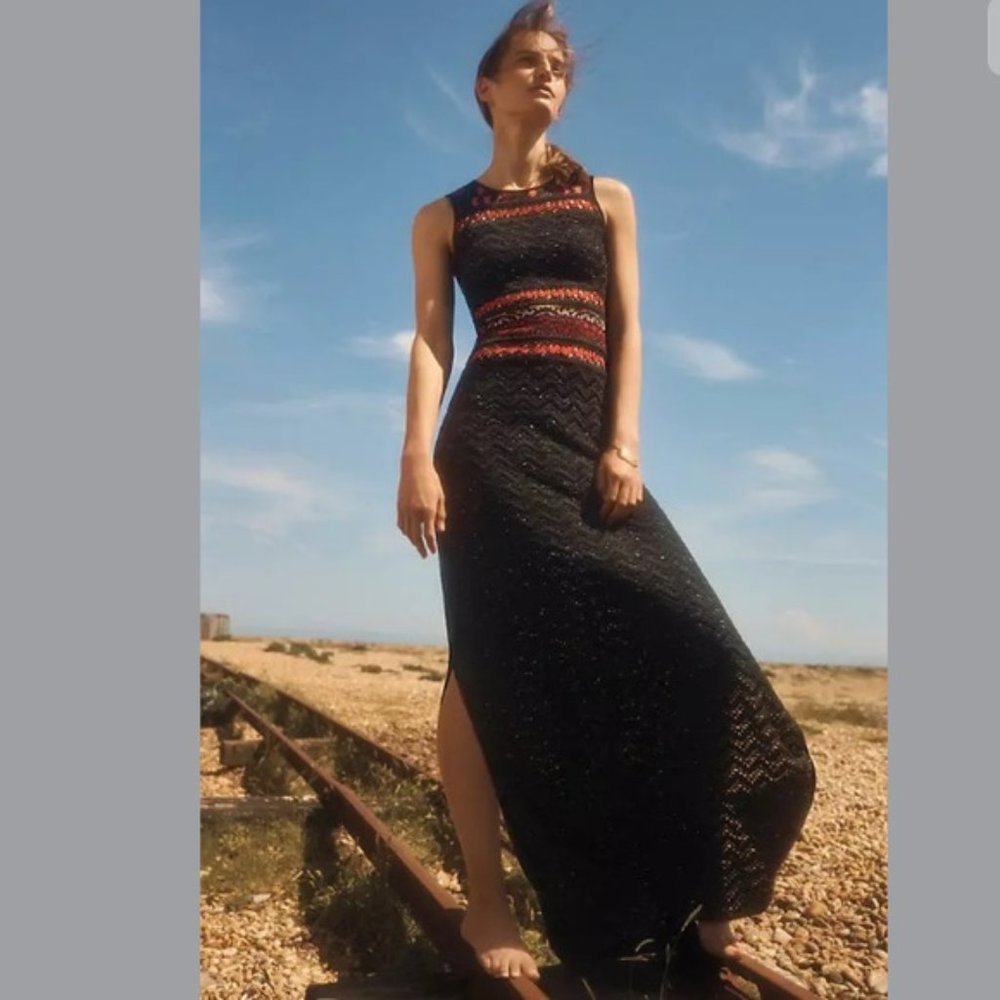 NWT Anthropologie By Cecilia Prado Rowan Maxi Sweater Dress Black XS